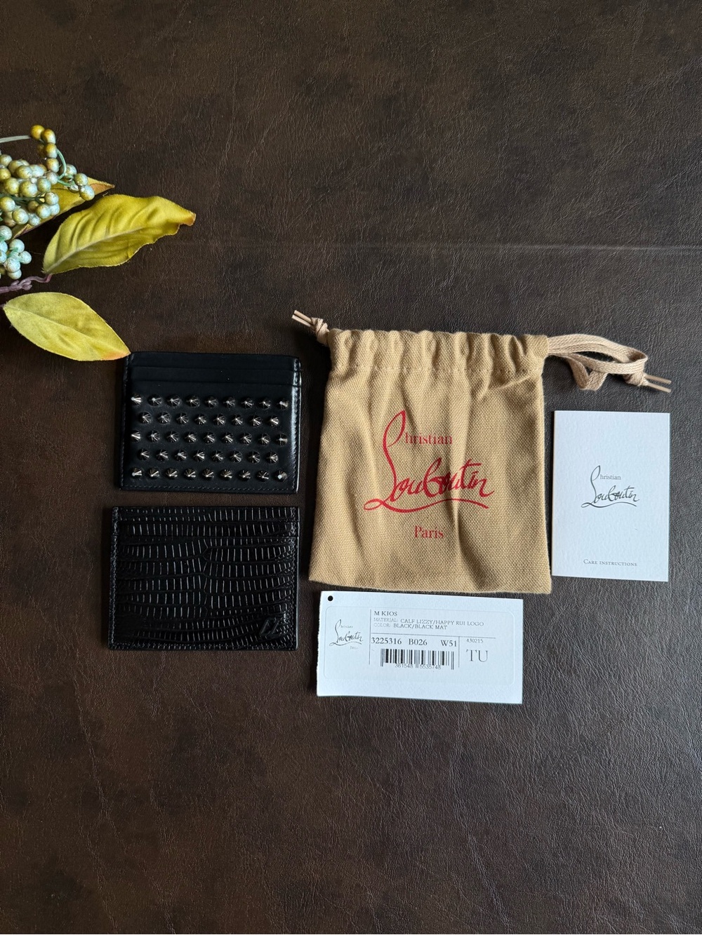 2pc Christian Louboutin: Black Kios Studded & Textured Leather Card Holders